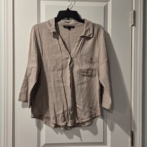 Larry Levine Women's Linen Blend Beige Button-Up Top Size Large